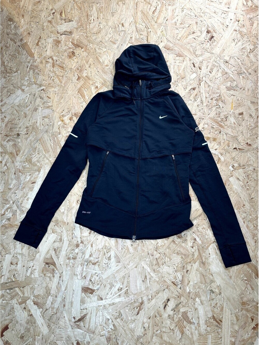 Nike Dri-Fit Running Jacket Womens Medium Black Full Zip Hooded Concord Carlisle